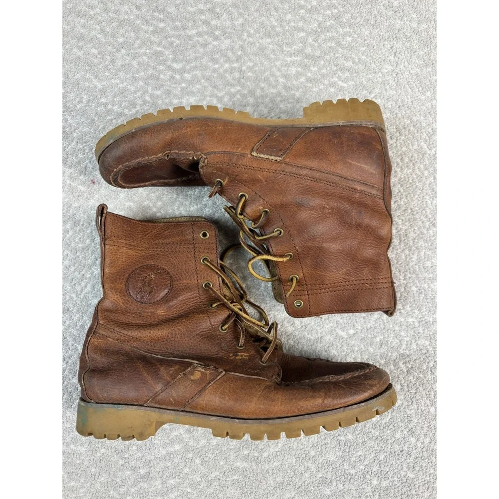Polo Ralph Lauren Boots Mens Size 9D Brown Leather Ranger-BO-CSL Combat Lace‎ Up